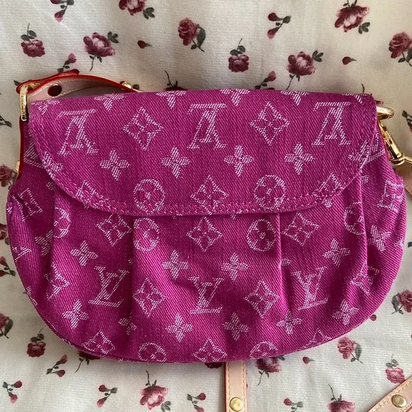 Louis Vuitton Fuchsia Denim Monogram Denim Mini Pleaty Bag - Picture 3 of 7